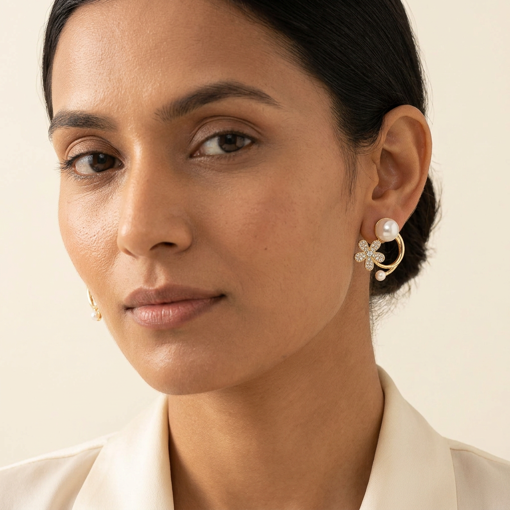 Pearl Flower Rhinestone Earrings