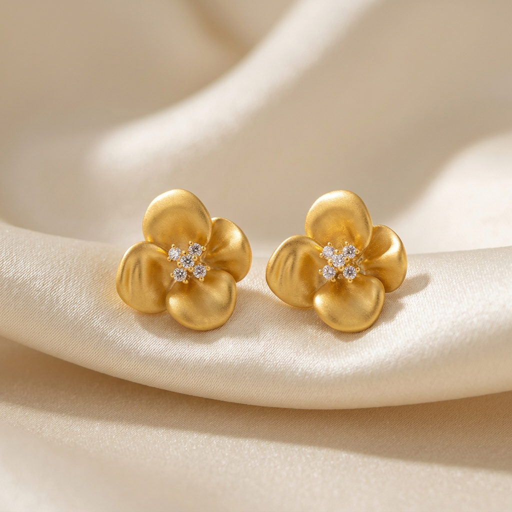 Golden Petal Flower Stud Earrings