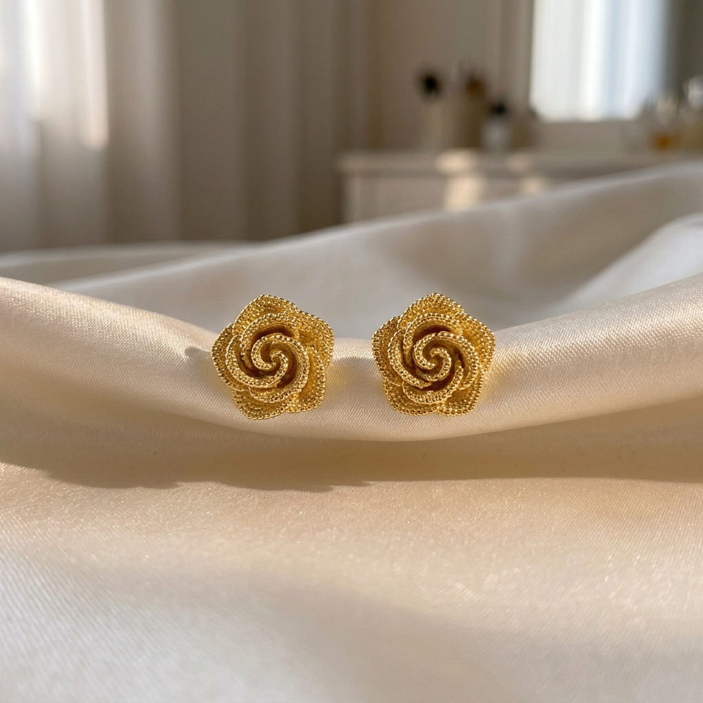 Golden Rose Stud Earrings