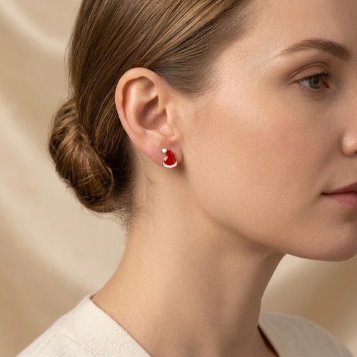 Model wearing small Classic Santa Hat Studs