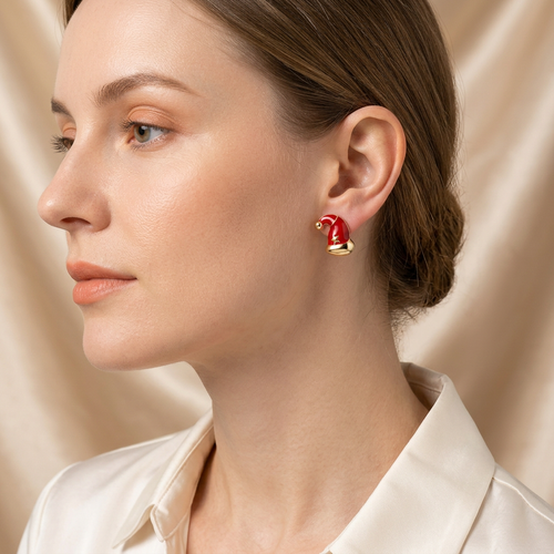 Model wearing Christmas Star Hat Studs with corrected fit