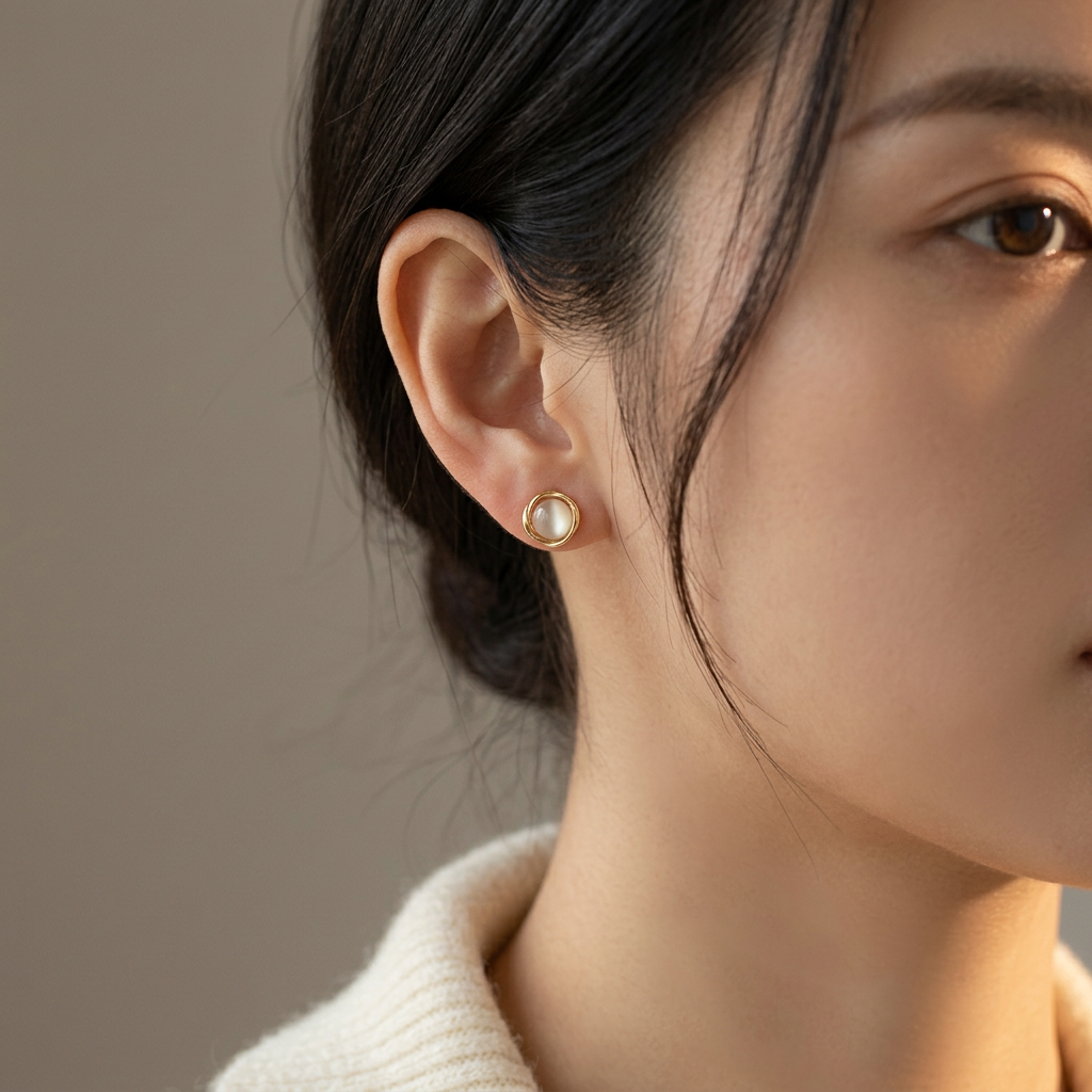 Dainty Cat’s Eye Gold-Tone Stud Earrings