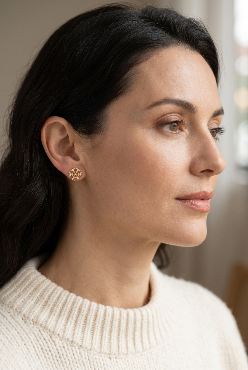 Golden Snowflake Sparkle Studs